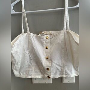 MCM White Embossed Logo Print Tank Corset Sleeveless Top Gold Buttons XXL Italy